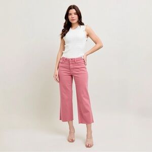 JUDY BLUE High Waist Garment Dyed Rose Crop Wide Leg Denim Jeans NEW WITH TAGS
